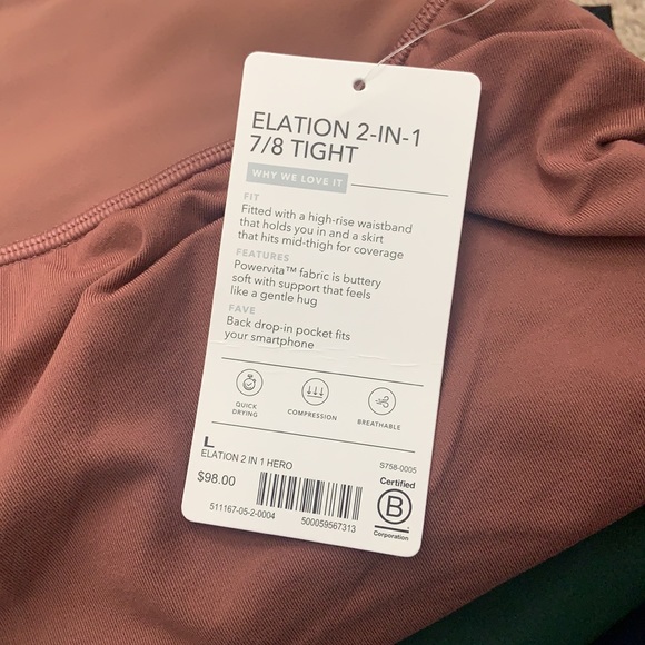 ATHLETA Elation 2 In 1 7/8 Tight Hearth Rose NWT - Picture 3 of 3